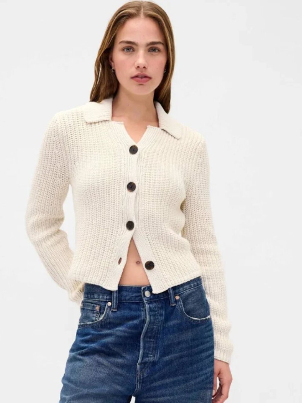NWT - 100% Cotton Collared Crop Cardigan Sweater - XS